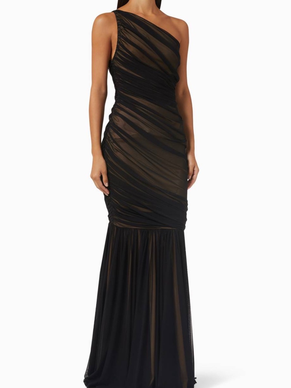 Norma Kamali Black One-Shoulder Ruched Evening Gown